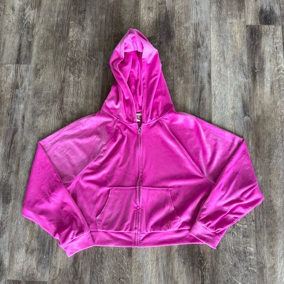 Victoria's Secret Velour Tracksuit Zip Hoodie & Jogger Set Hot Pink Sz Medium - Picture 5 of 15